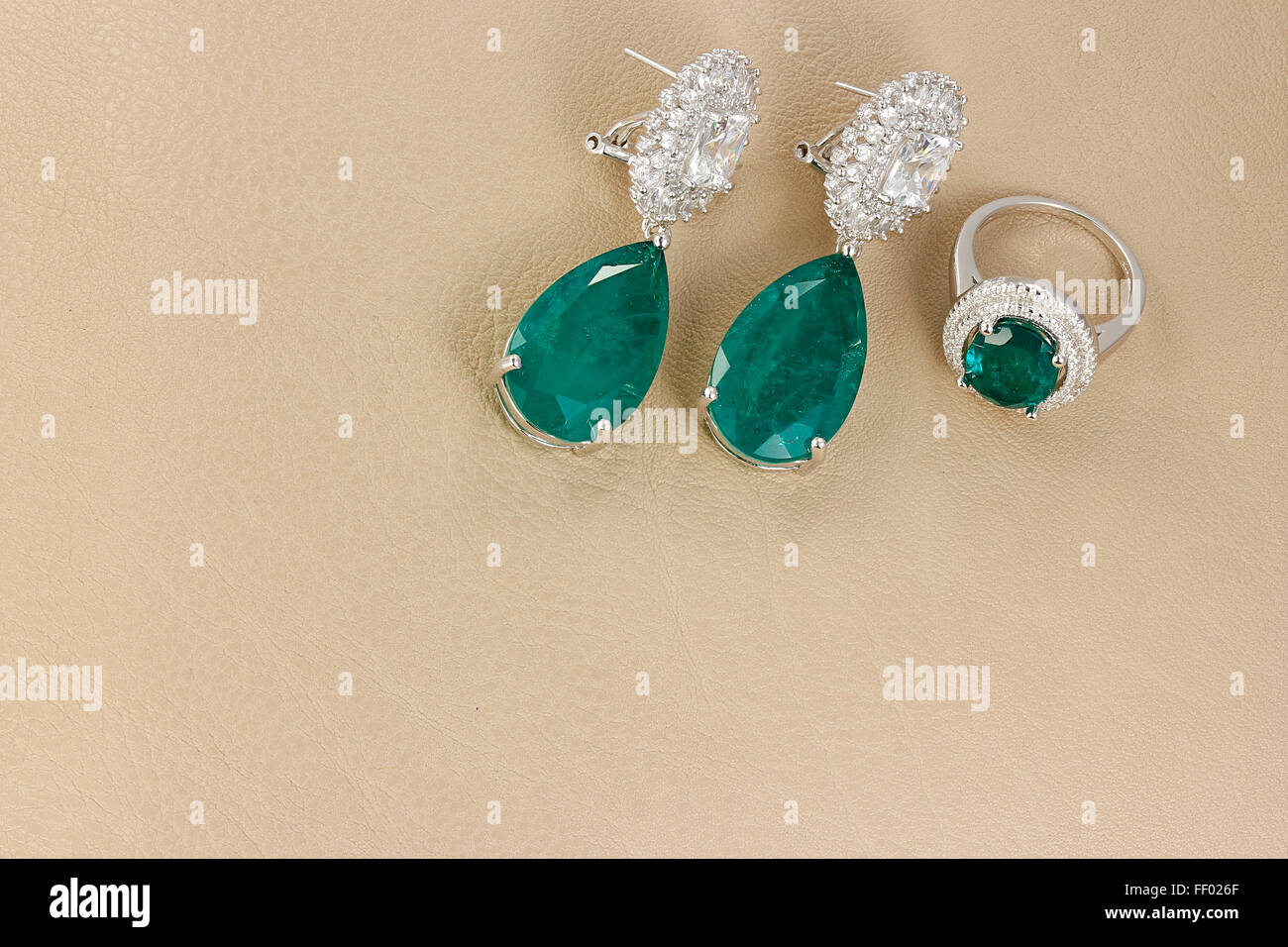 Emerald and diamond earrings Stock Photo