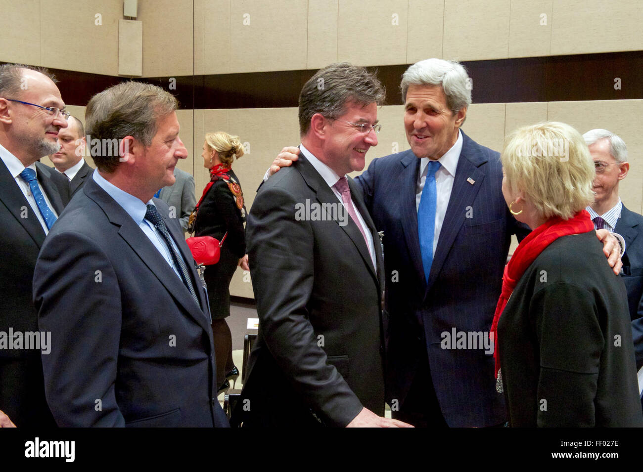 Secretary Kerry With Slovakian Foreign Minister Lajčák and Swedish Foreign Minister Wallström Stock Photo