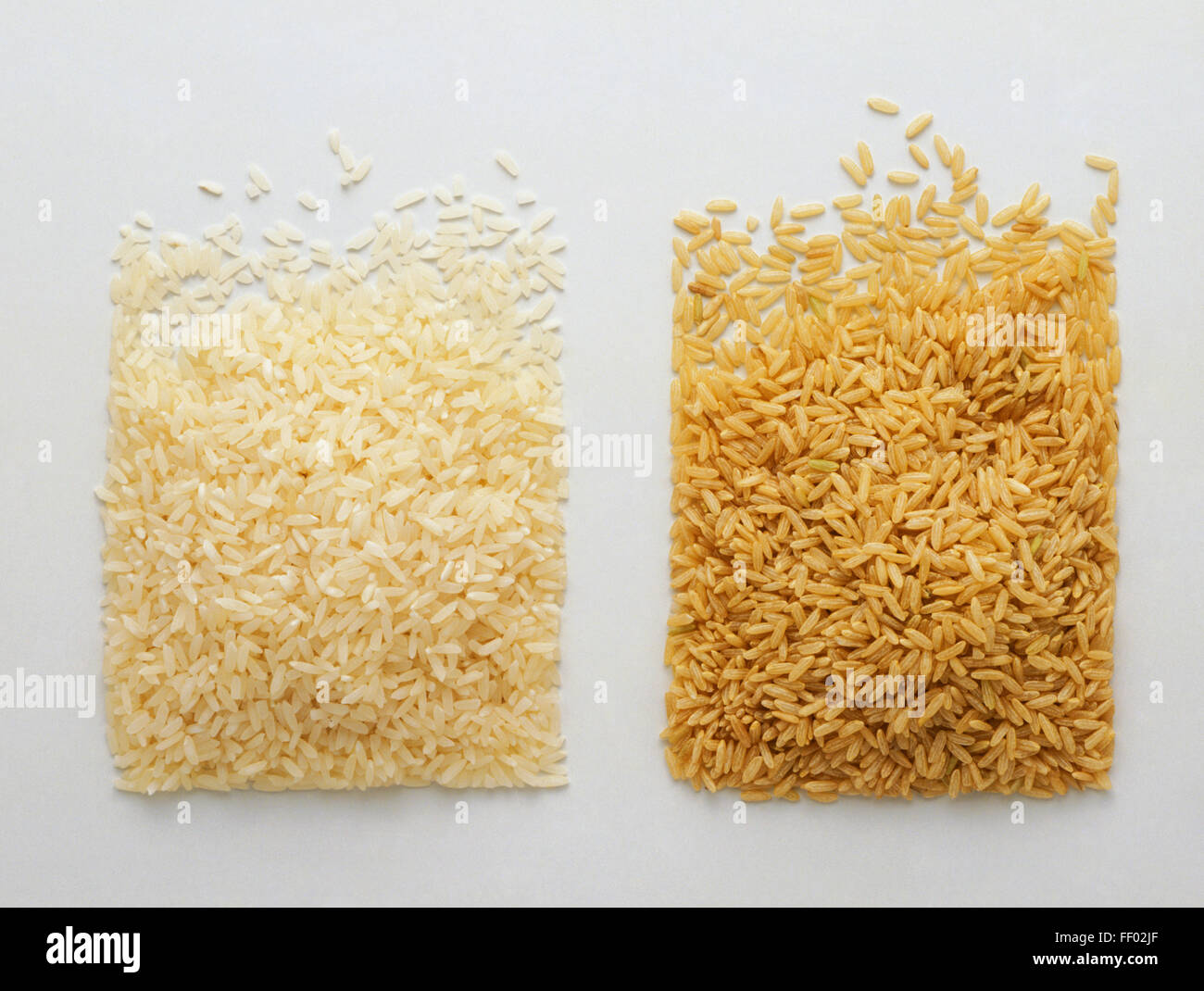 Brown rice, white rice Stock Photo