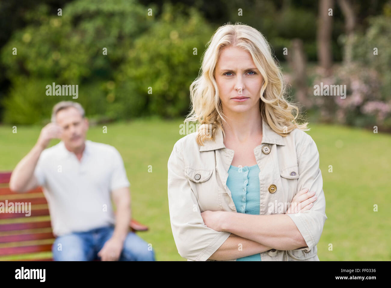 Upset woman sulking her boyfriend Stock Photo