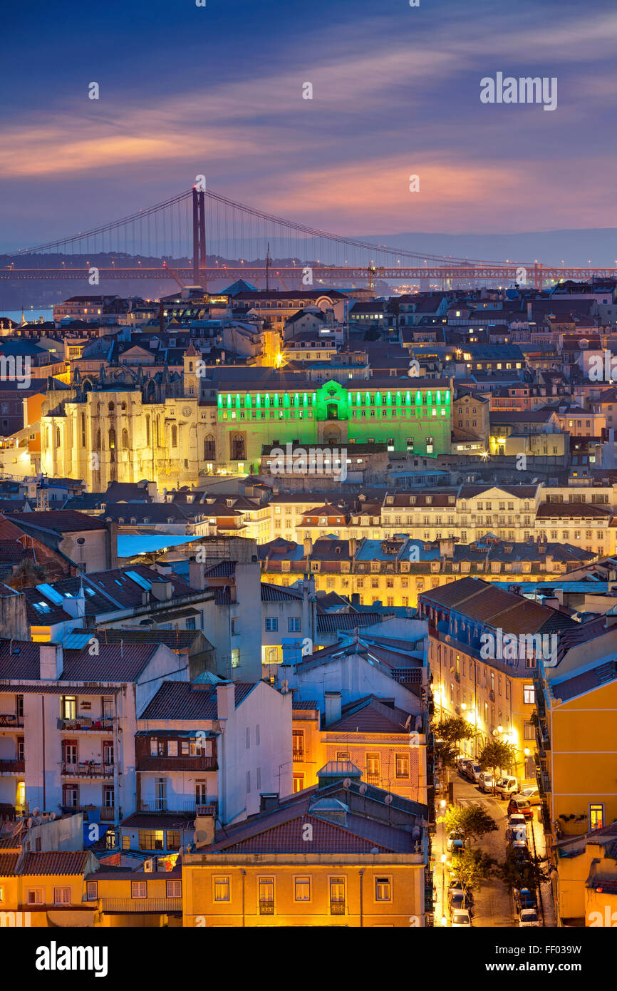 Lisbon. Image of Lisbon, Portugal during twilight blue hour. Stock Photo