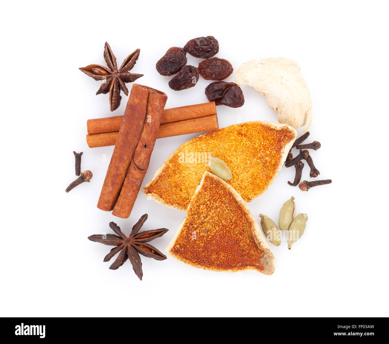 Mulled wine spice ingredients. Isolated on white background Stock Photo