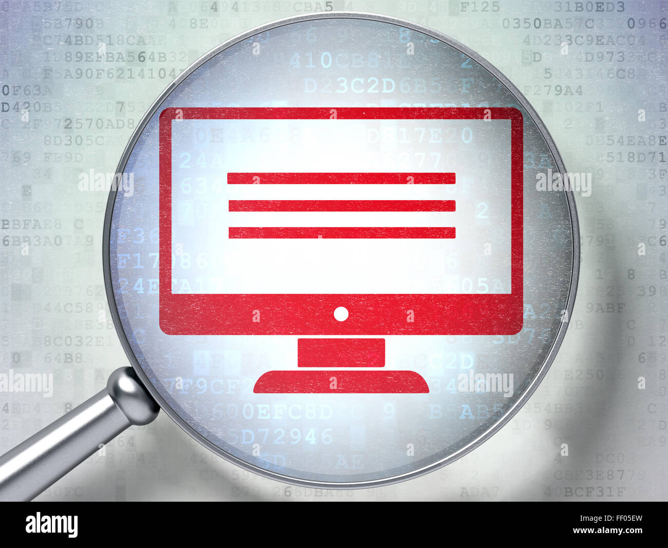 Web design concept: Monitor with optical glass on digital background ...