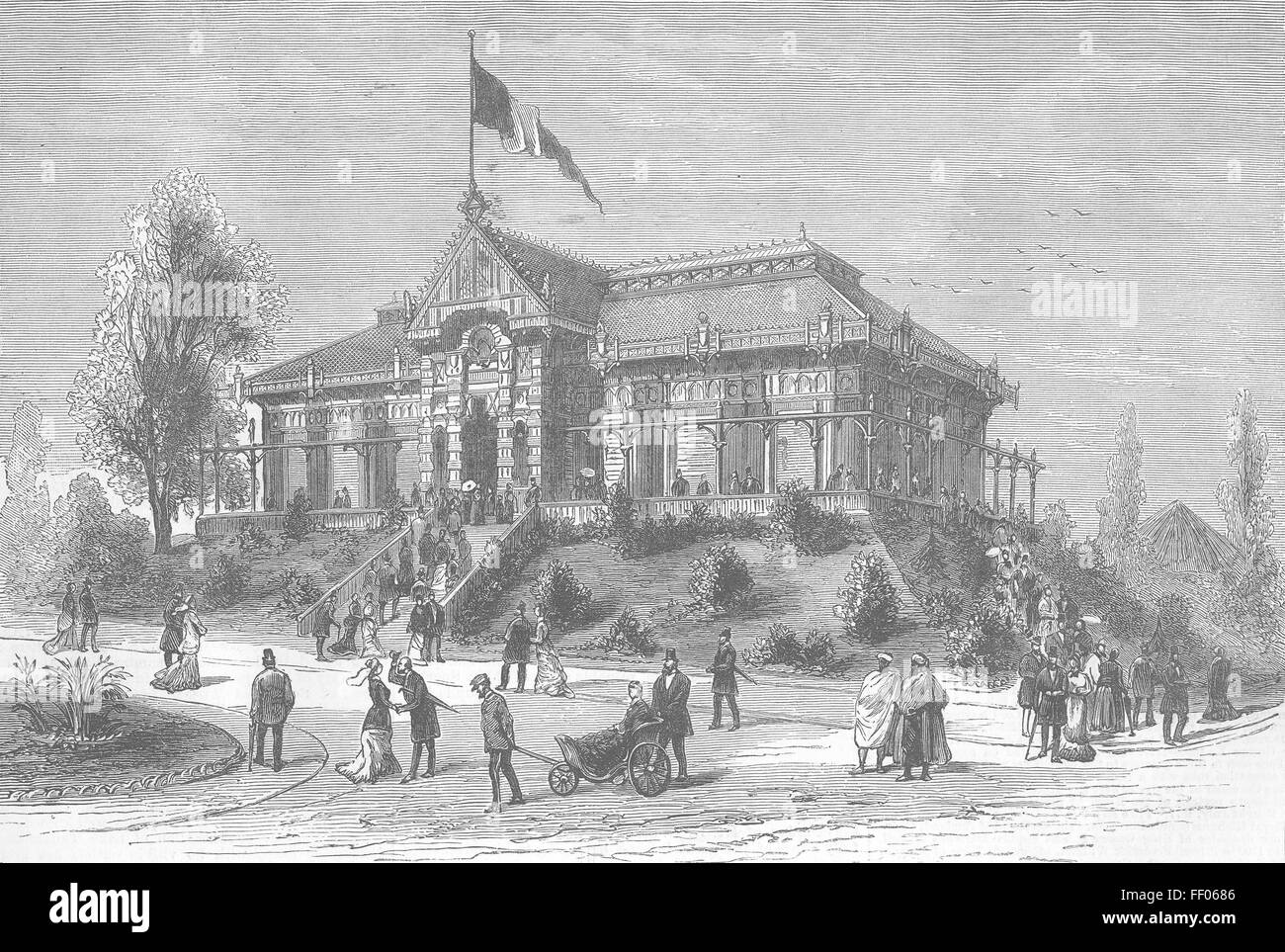 FRANCE Paris Expo Foresters Pavilion, Trocadero 1878. Illustrated London News Stock Photo