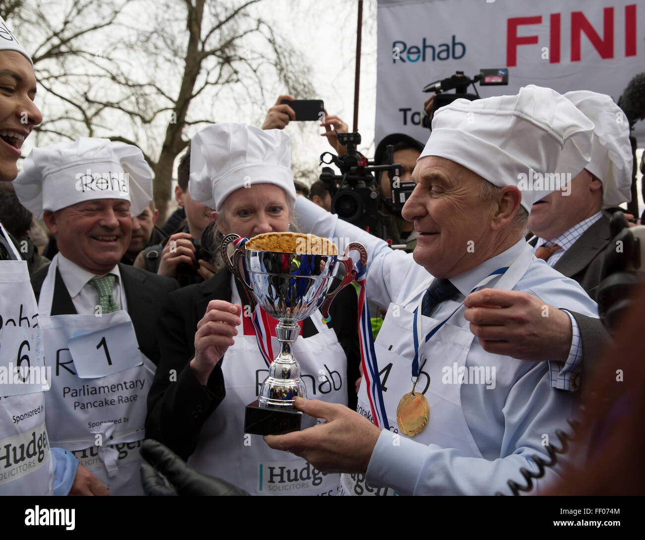Westminster,UK, 9th February 2016, MP's win the Rehab annual pancake race 201 Credit: Keith Larby/Alamy Live News Stock Photo