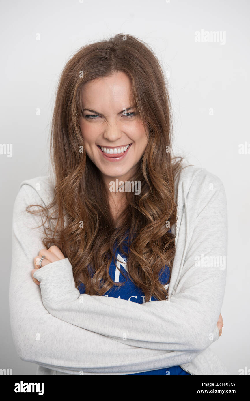 woman smiling with fun expression Stock Photo
