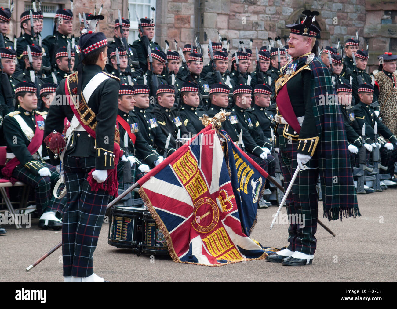 Soldiers from the 1st Battalion King's Own Scottish Borderers in the Barracks at Berwick upon Tweed for the last time ever. Stock Photo