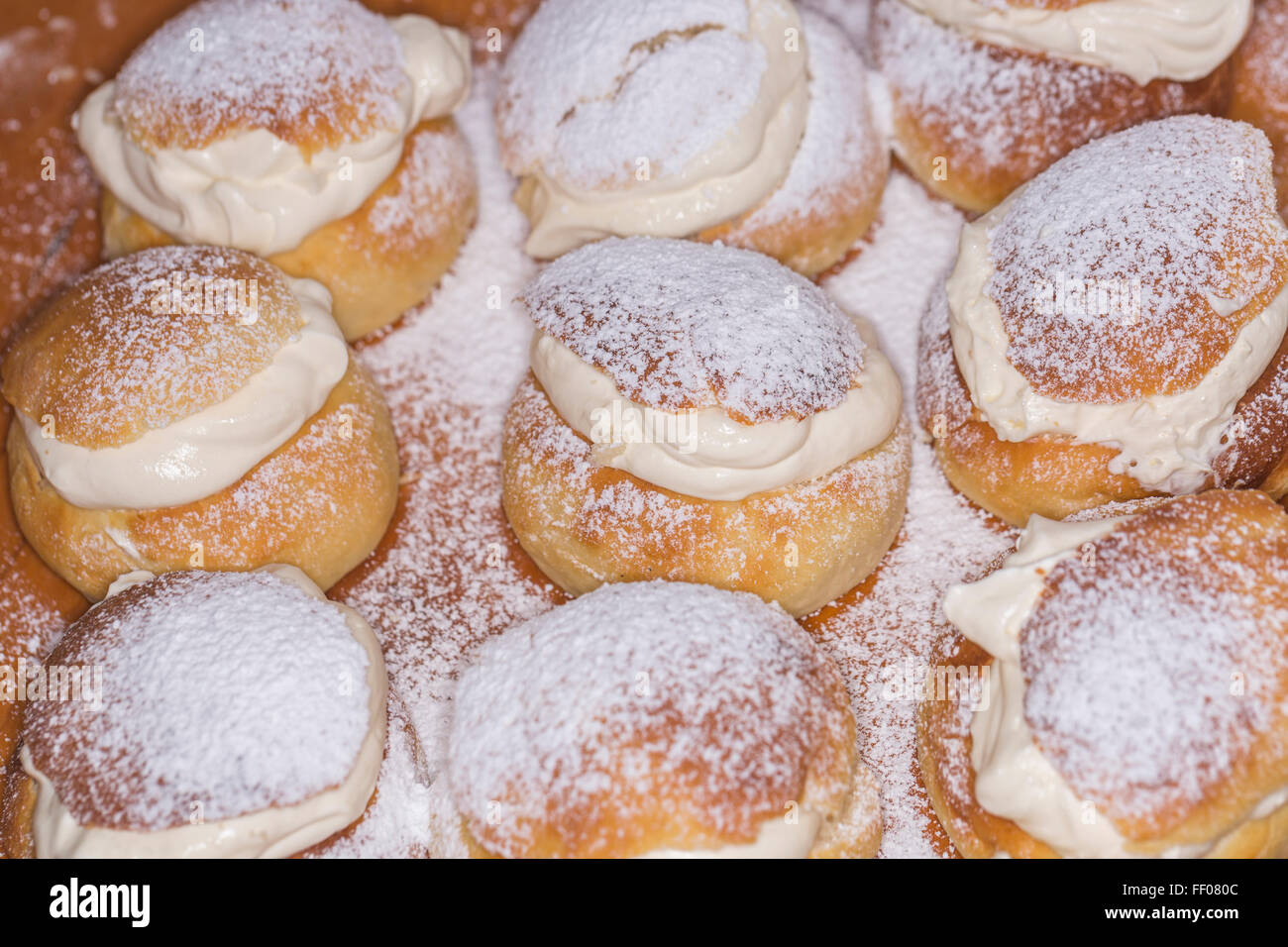 Swedish Semla (Lenten Bun) with whipped cream Stock Photo