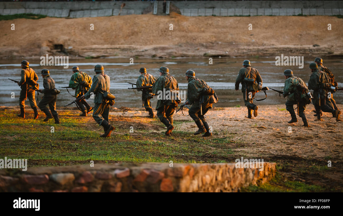 MOGILEV, BELARUS - MAY, 08, 2015: Reconstruction of Battle during events dedicated to 70th anniversary of the Victory of the Sov Stock Photo