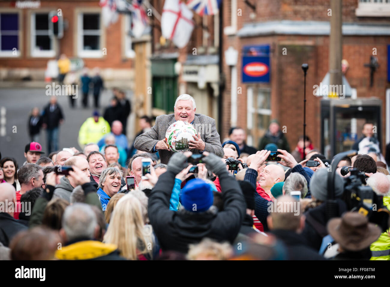 Ashbourne, Derbyshire,UK. 09th February 2016.Thousands fill the streets of Ashbourne for the annual 2 day royal shrovetide football match. Credit:  Ian Francis/Alamy Live News Stock Photo