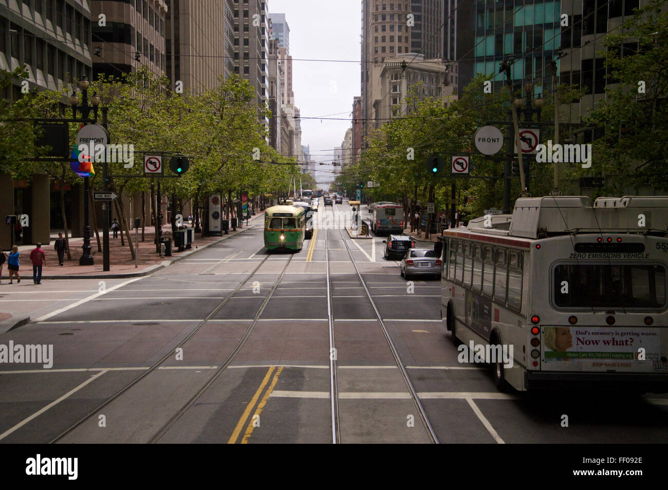 Tram on Urban Street Tram on Urban Street Stock Photo
