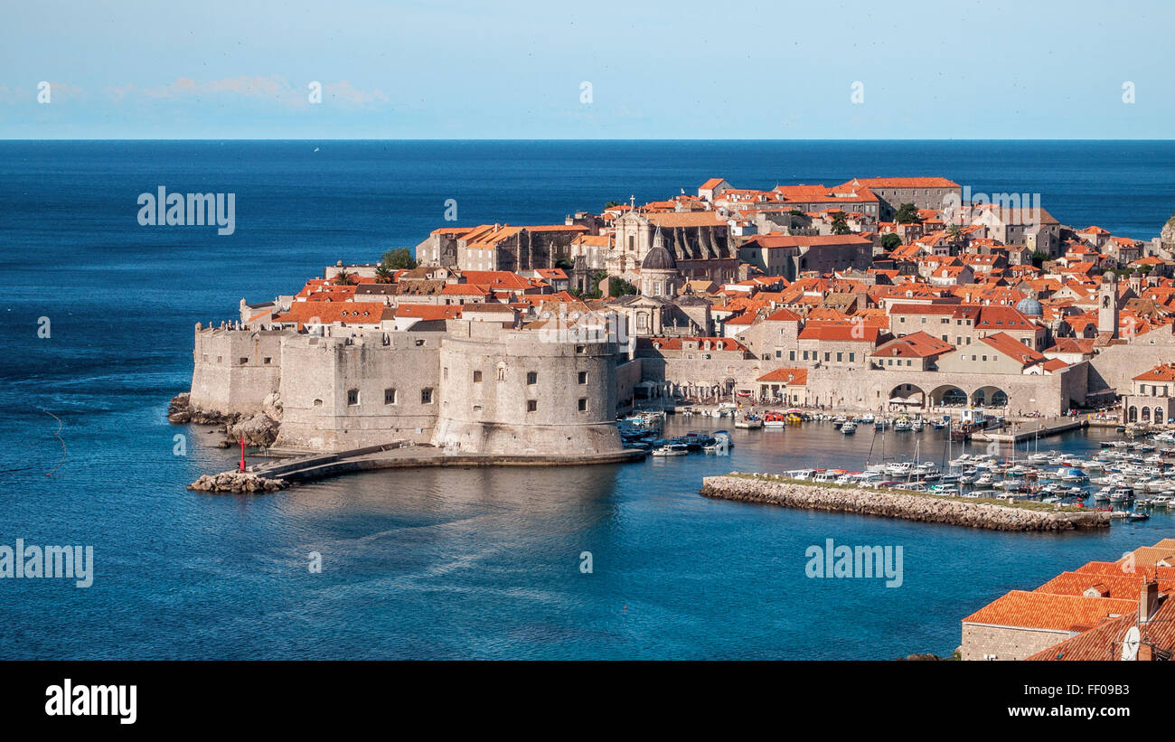 Blue Water Castle City Dubrovnik Dubrovnik-Neretva County Fortification Nautical Ocean Pier Rampart Settlement Ships Town Villa blue sky boats croatia dock outdoor Stock Photo