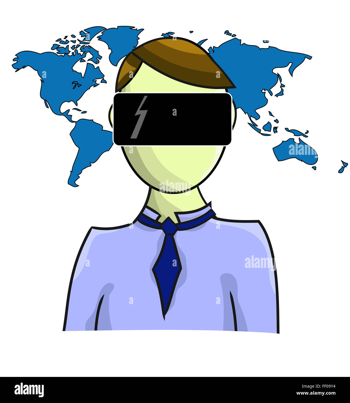 Illustration of virtual reality person with map isolated on white background Stock Photo