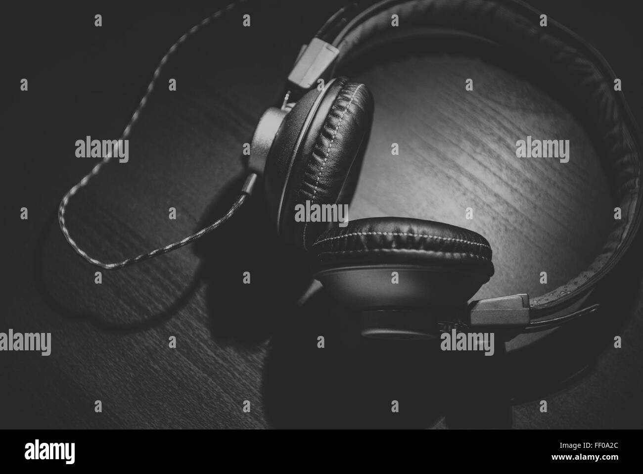 Headphones in Black and White Headphones in Black and White Stock Photo