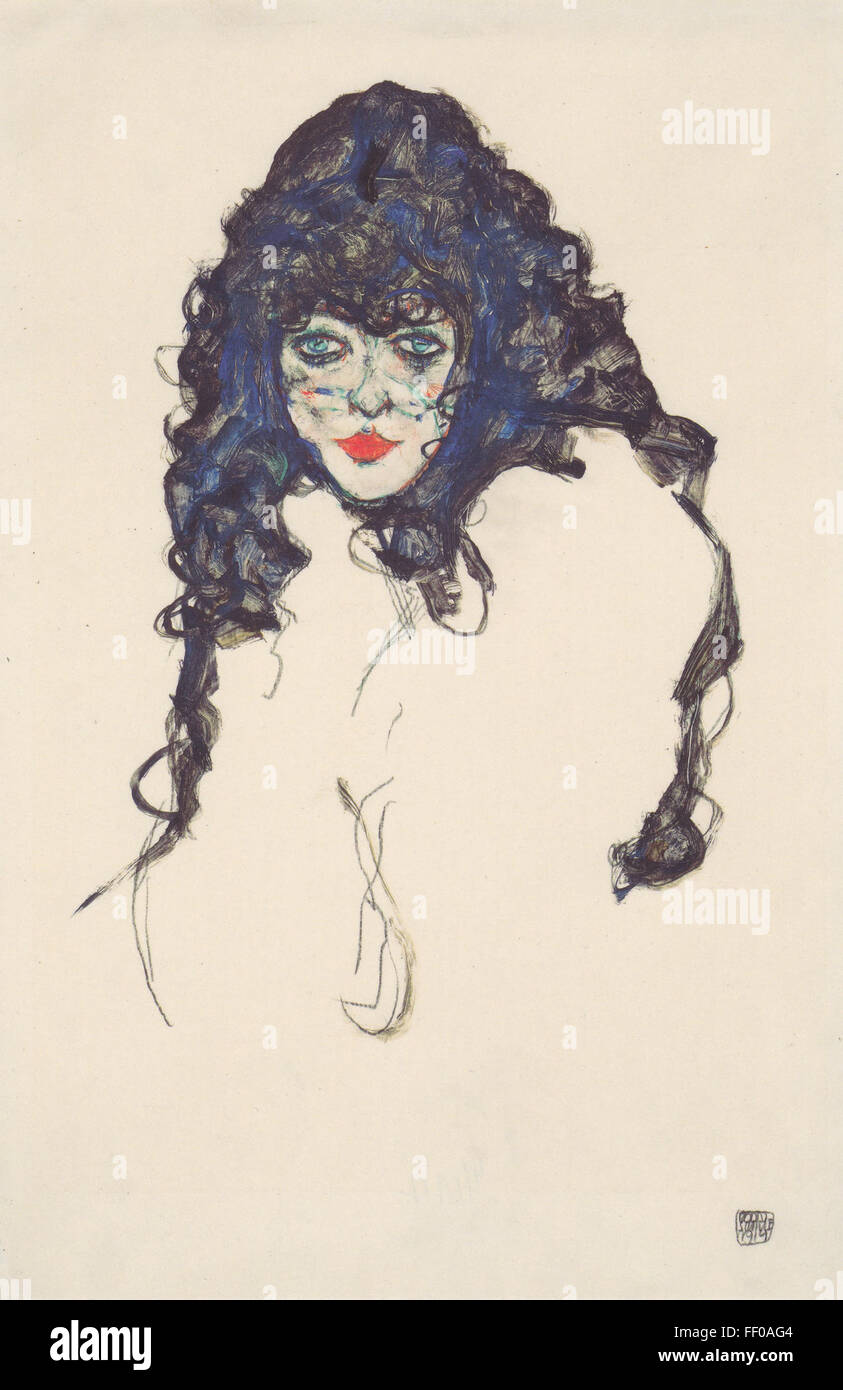 Frau mit schwarzem Haar by Egon Schiele Frau mit schwarzem Haar by Egon Schiele Stock Photo