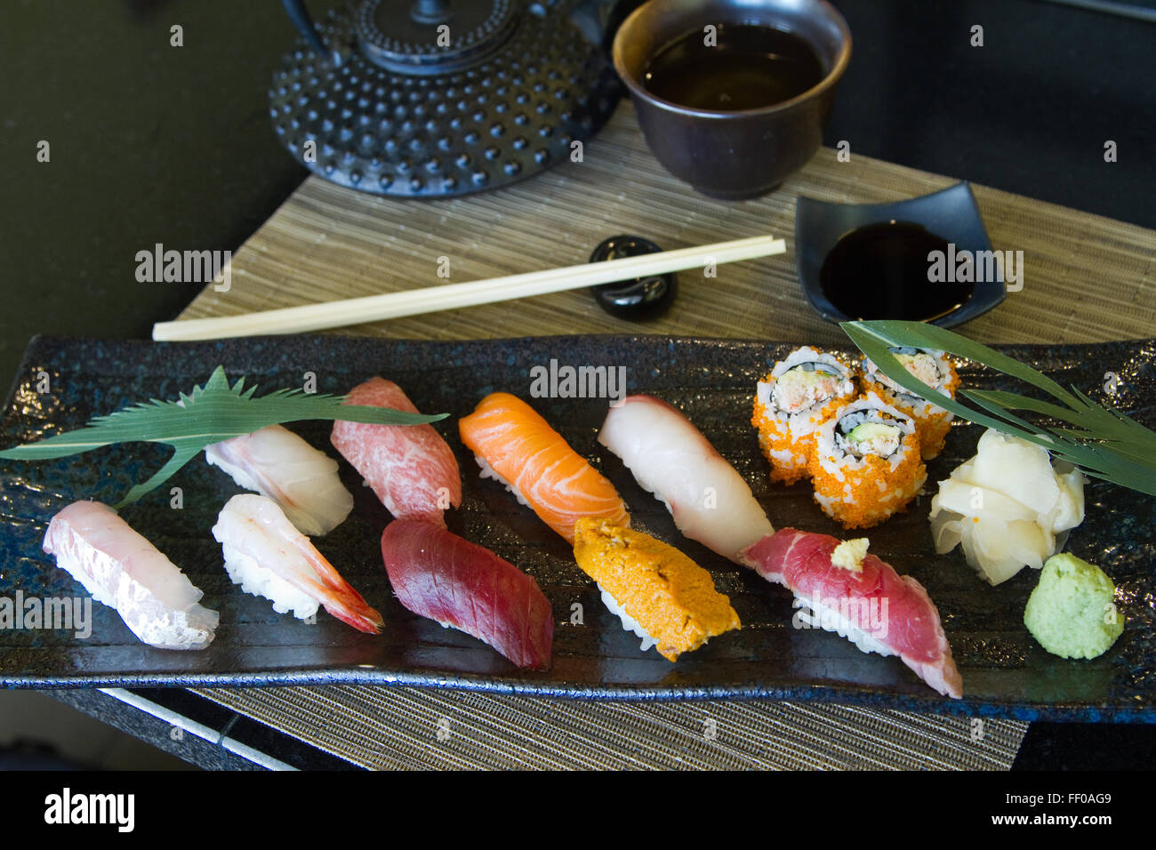 A platter of Japanese sushi Stock Photo