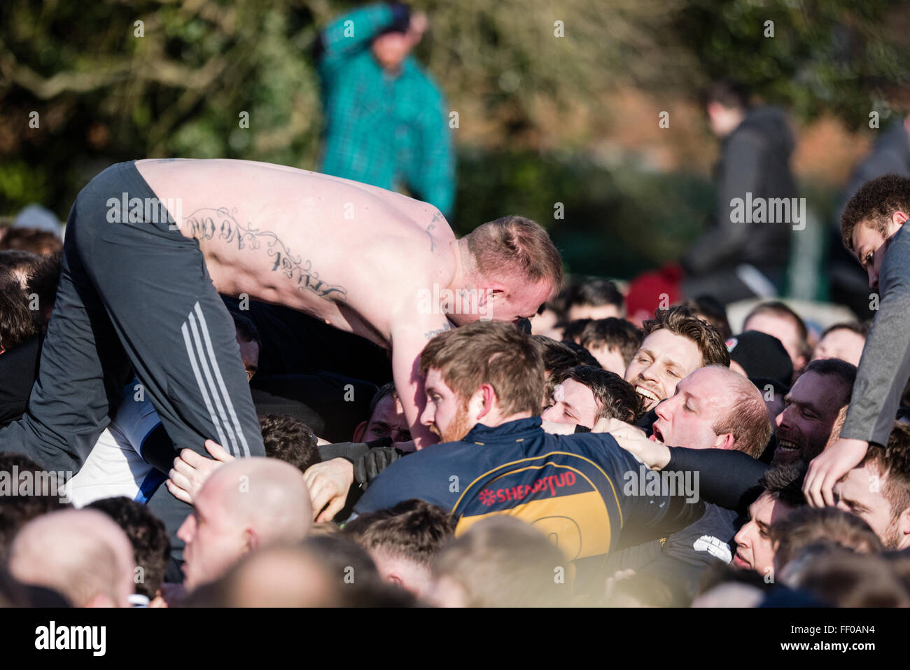 Ashbourne, Derbyshire, UK. 9th February 2016. Thousands fill the streets of Ashbourne for the annual 2 day royal Shrovetide football match Credit: © Ian Francis/Alamy Live News  Stock Photo