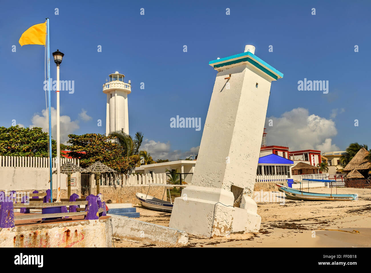 Lighthouses Puerto Morelos Yucatan Mexico Stock Photo