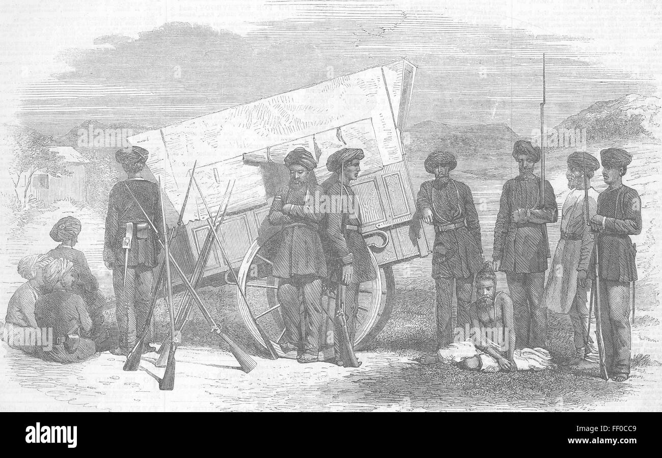 INDIA Solapur Police in Charge of a Hindu Rebel 1863. Illustrated London News Stock Photo
