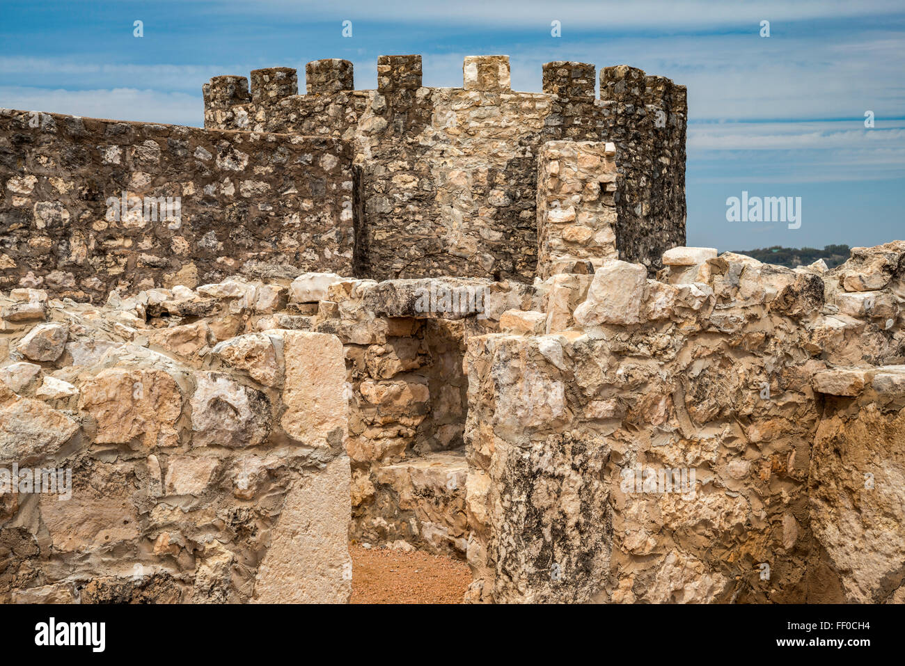 Circular bastion and defensive walls, Presidio de San Saba, a partially