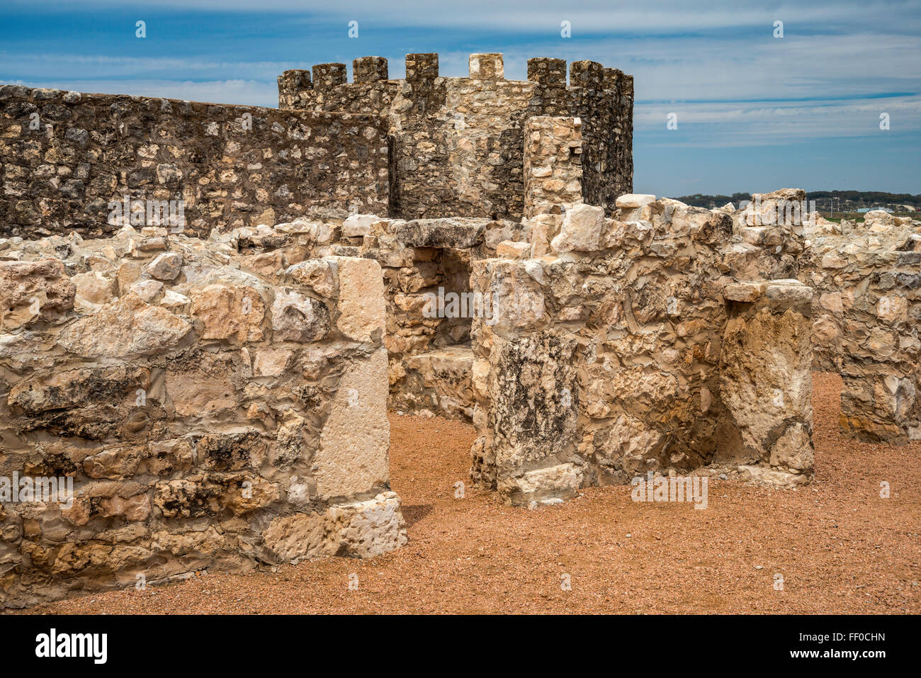 Circular bastion and defensive walls, Presidio de San Saba, a partially
