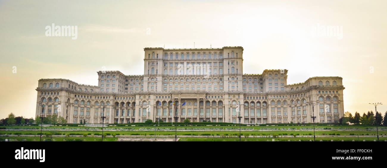 Building of Romanian Parliament in Bucharest Romania Stock Photo
