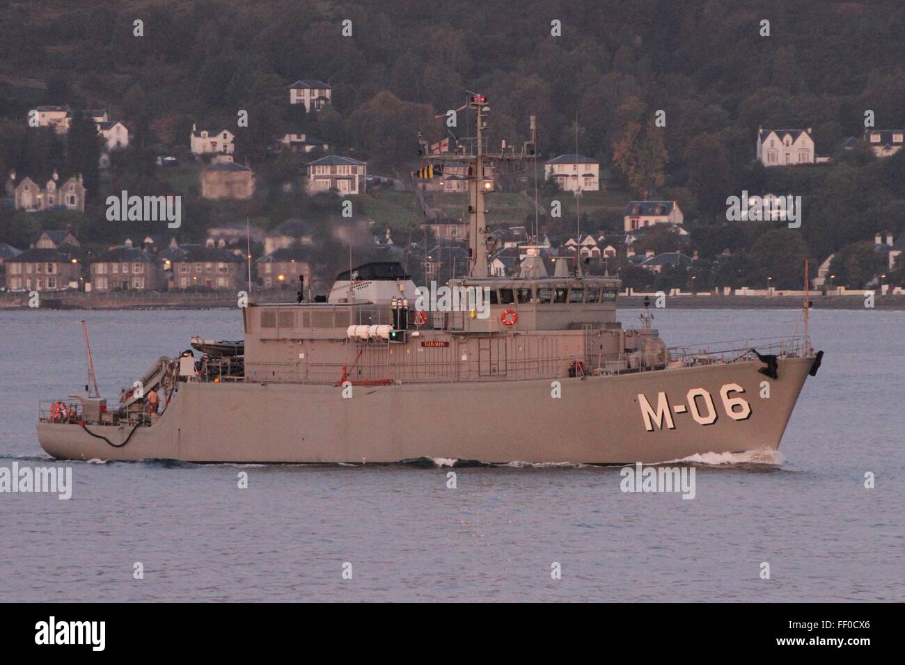 LVNS Tālivaldis (M-06), an Alkmaar-class (or Tripartite) minehunter of the Latvian Navy, arrives for Exercise Joint Warrior 14-2 Stock Photo