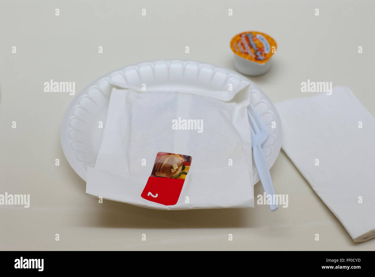 Prepackaged processed hotel breakfast food of little nutritional value