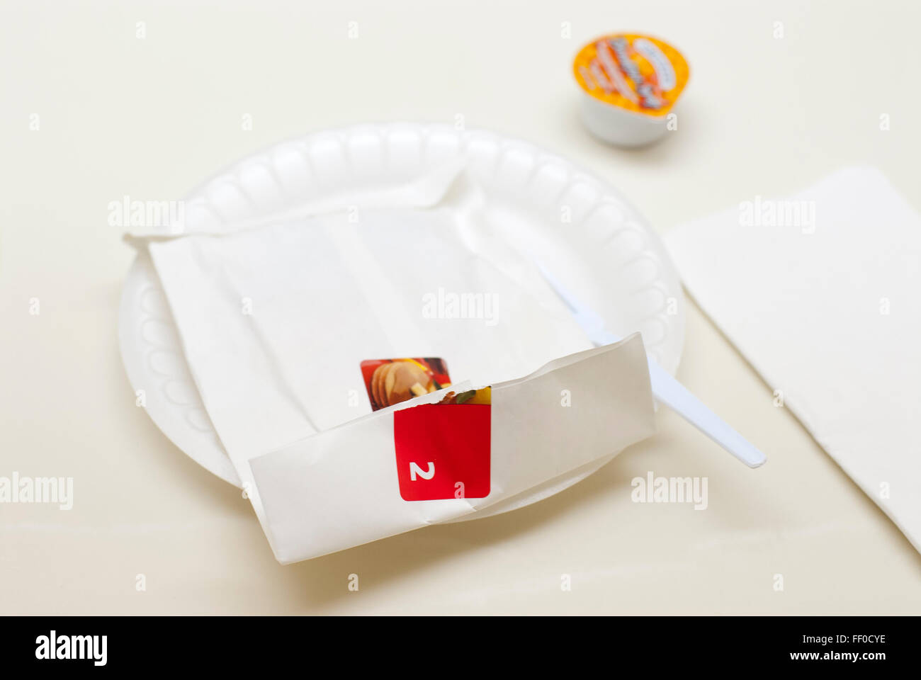 Prepackaged processed hotel breakfast food of little nutritional value