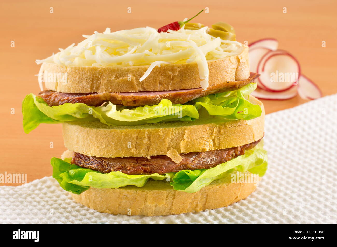 double sandwich with radishes Stock Photo