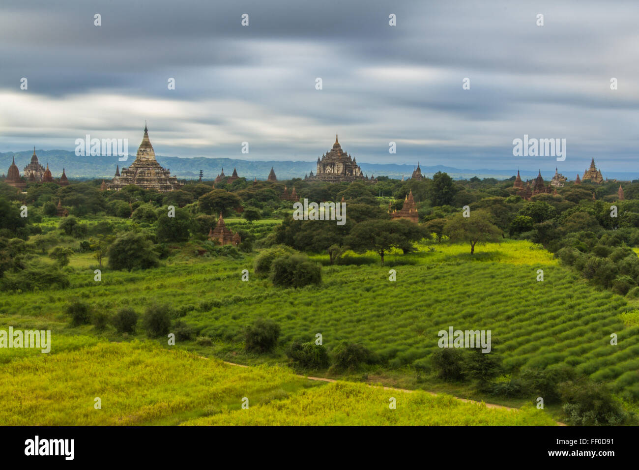 Shwesandaw and Thatbyinnyu Pagoda landscape. Bagan. Myanmar. Stock Photo