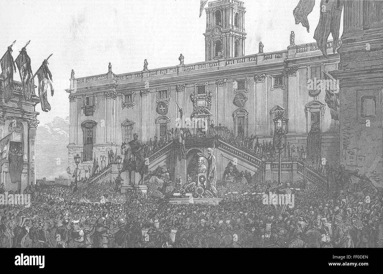 ITALY moving Garibaldis bust to Capitol, Rome(Roma) 1882. Illustrated London News Stock Photo