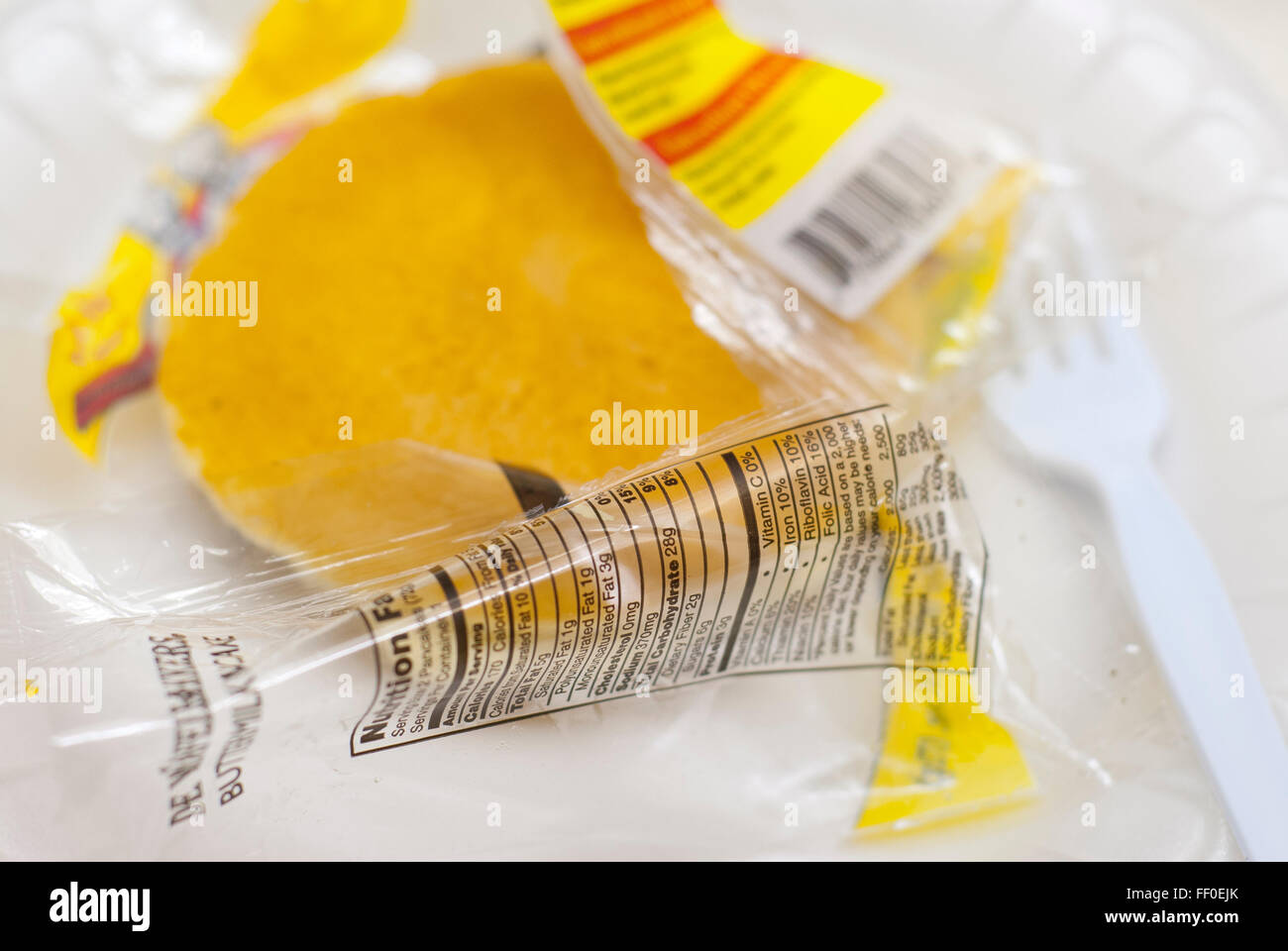 Prepackaged processed hotel breakfast food of little nutritional value