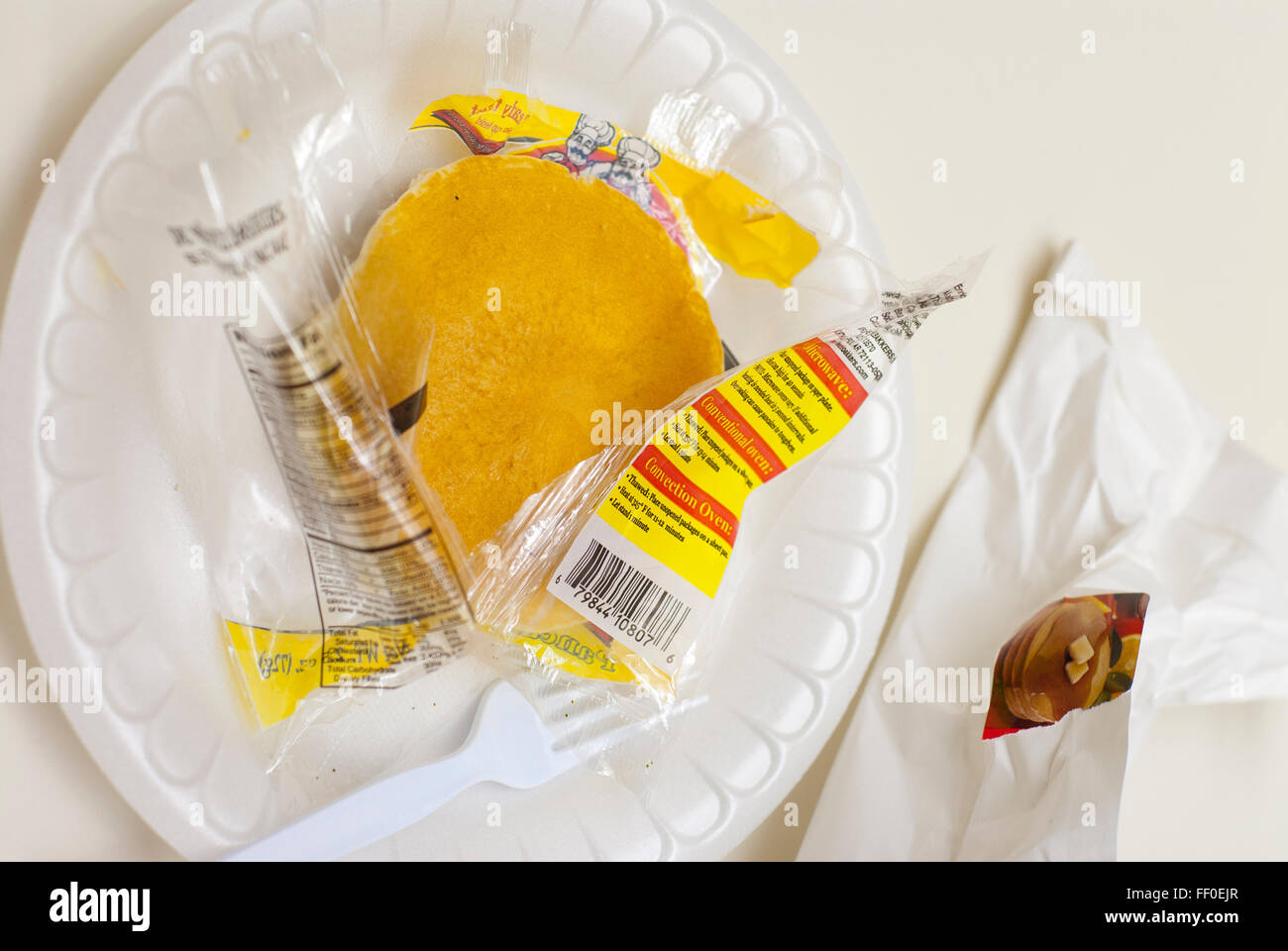Prepackaged processed hotel breakfast food of little nutritional value