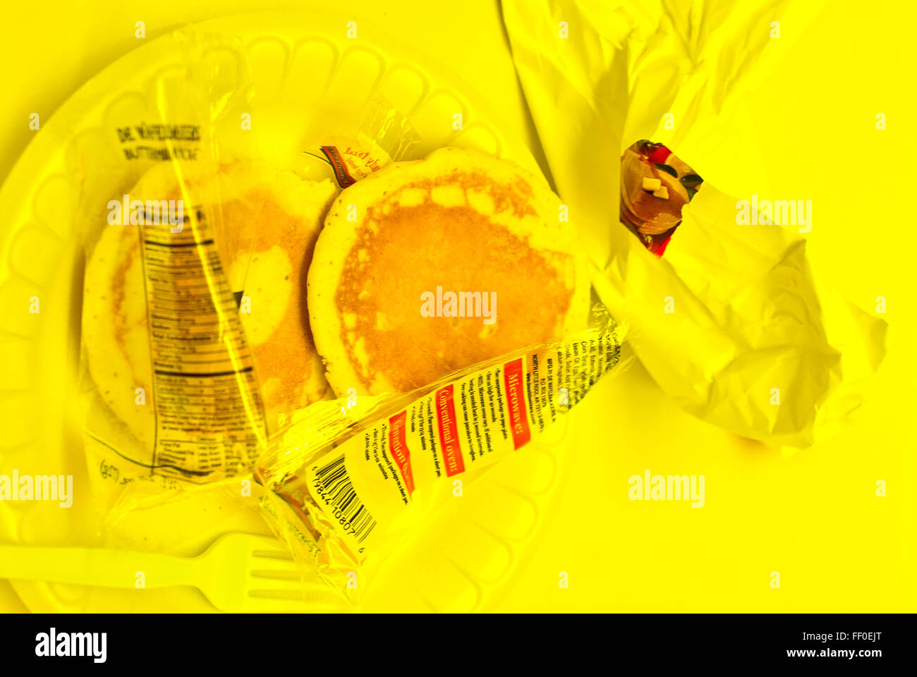 Prepackaged processed hotel breakfast food of little nutritional value