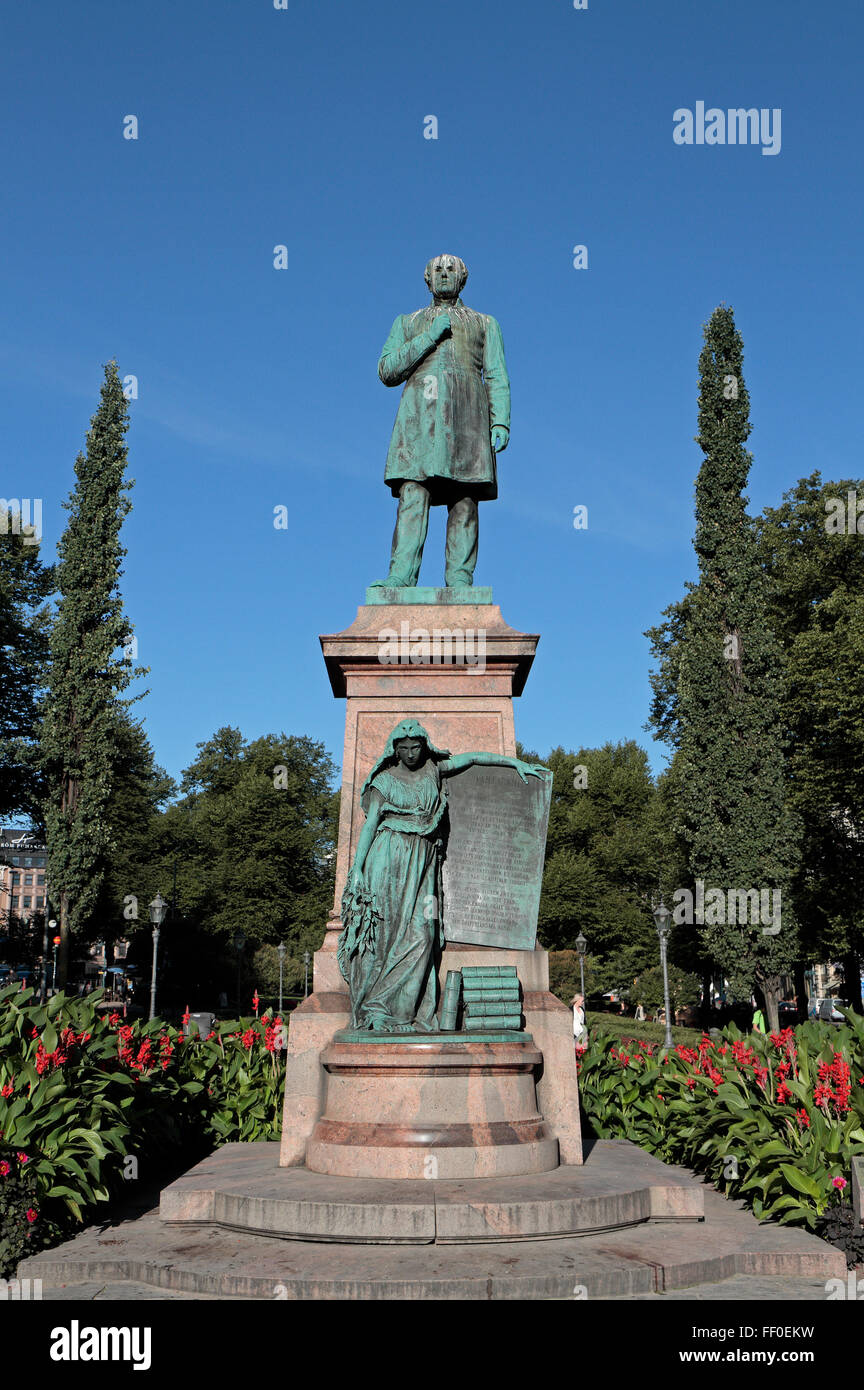 Statue of Johan Ludvig Runeberg in the Esplanadi park, Helsinki, Finland. Johan Ludvig Runeberg is the national poet of Finland. Stock Photo