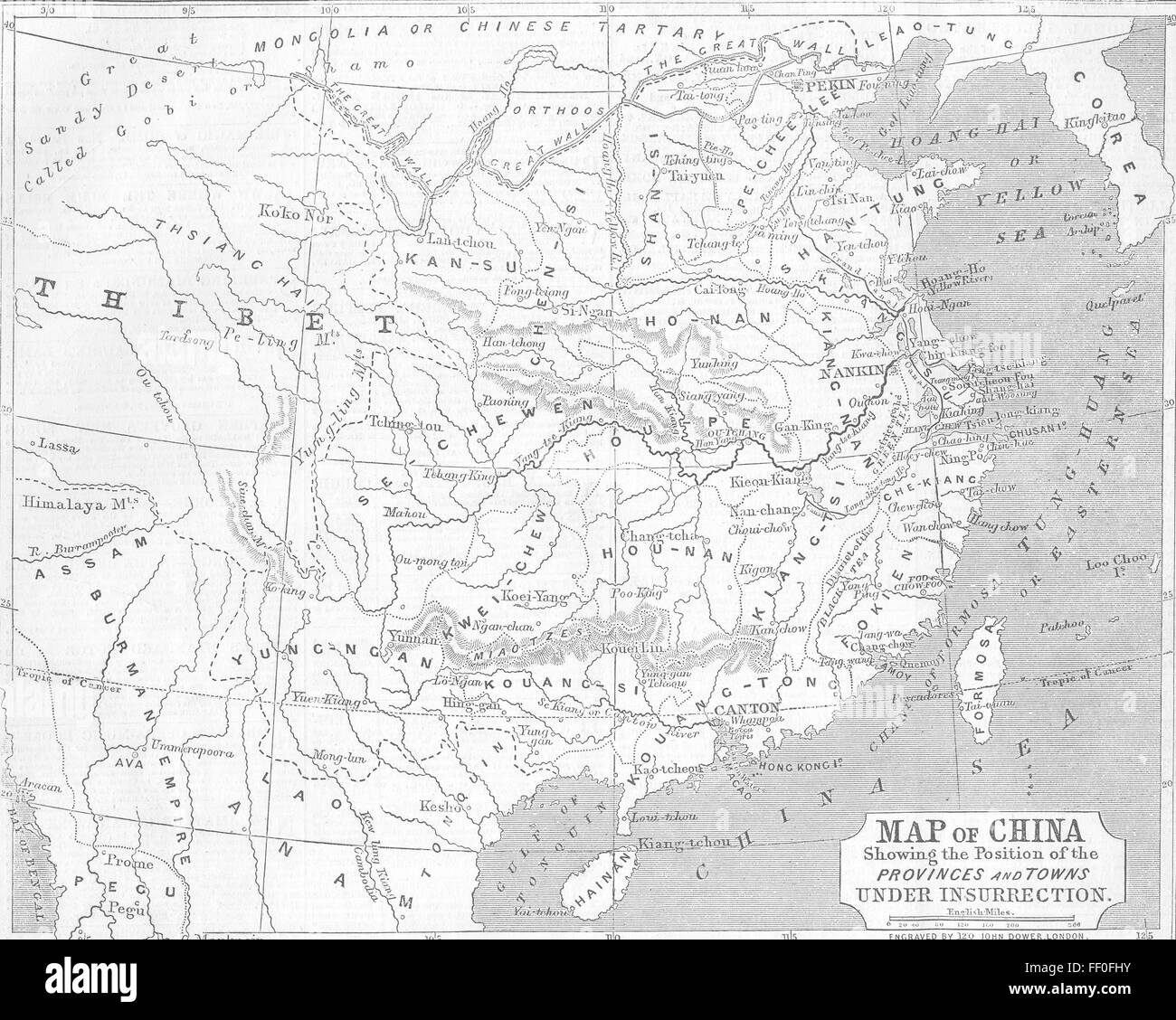 CHINA Taiping Rebellion Map of China 1853. Illustrated London News Stock Photo