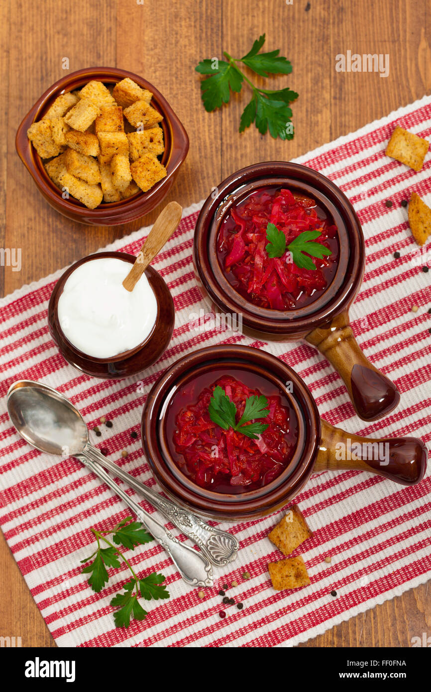 Cabbage and red beet soup Stock Photo Alamy