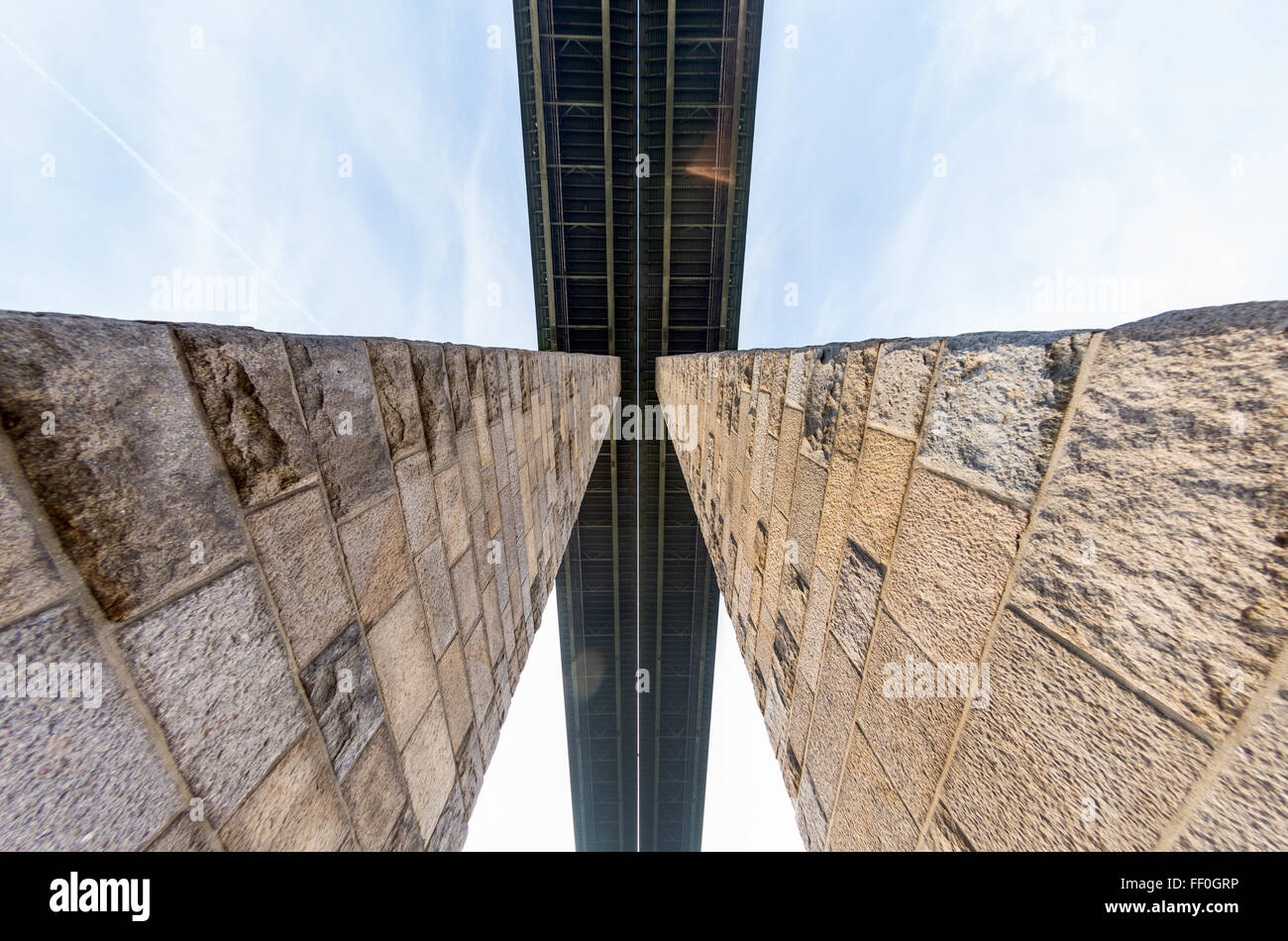 Bridge Danube bridge Bridge over the Danube water highway sandstone pillar pillars supporting high enormously expensive over Stock Photo