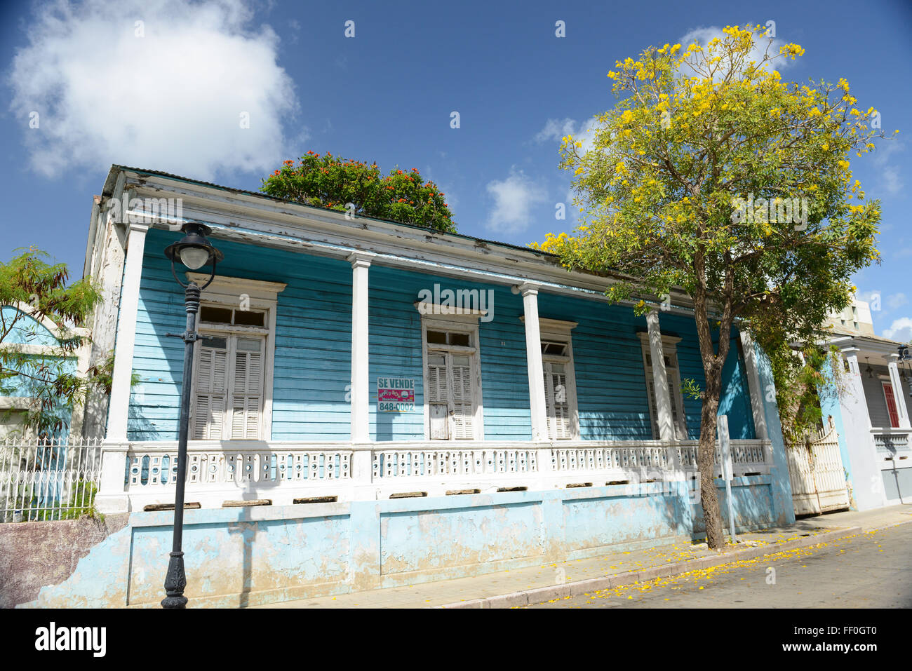 House for sale in a Ponce Creole architectural style. Ponce, Puerto Rico. Caribbean Island. US territory. Stock Photo