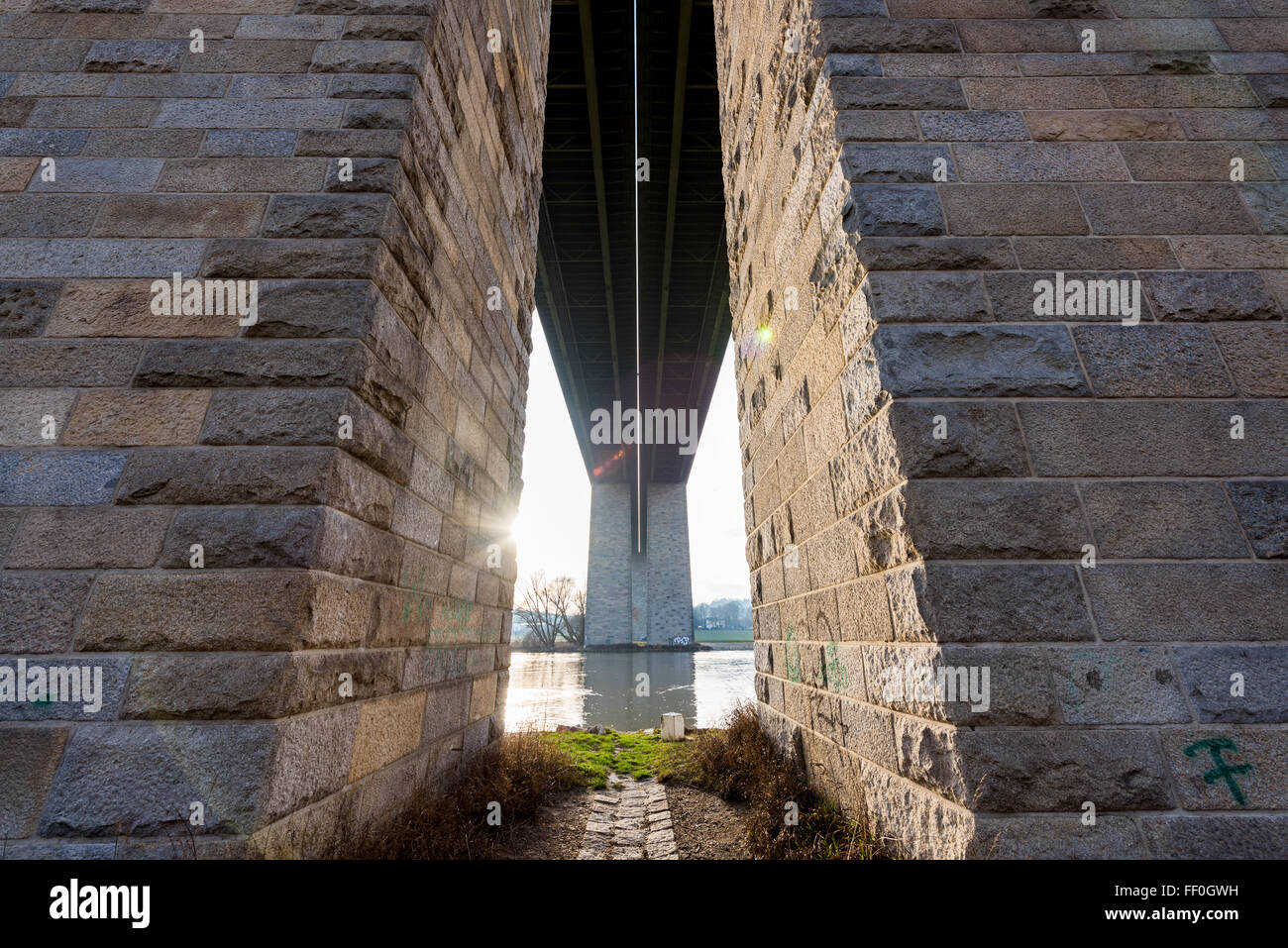 Bridge Danube bridge Bridge over the Danube water highway sandstone pillar pillars supporting high enormously expensive over Stock Photo