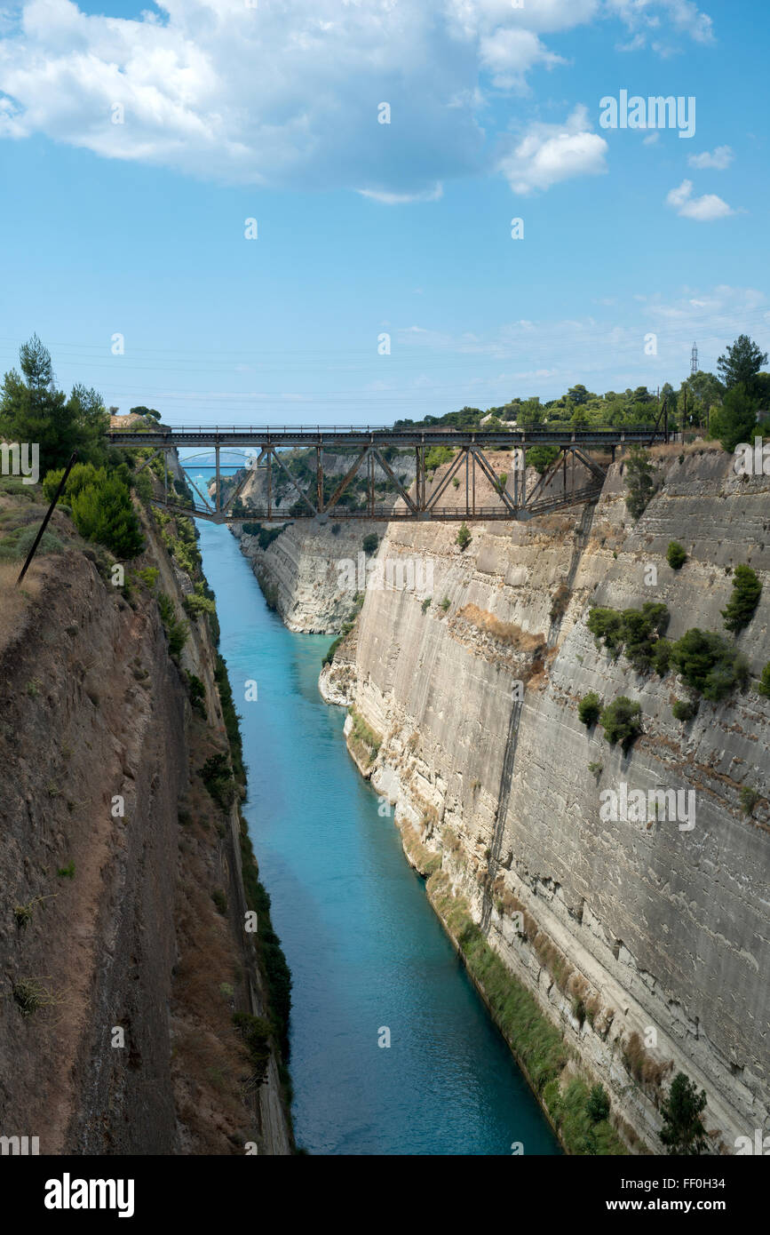 Corinth canal that connects the Gulf of Corinth with the Saronic Gulf in the Aegean Sea, Greece Stock Photo