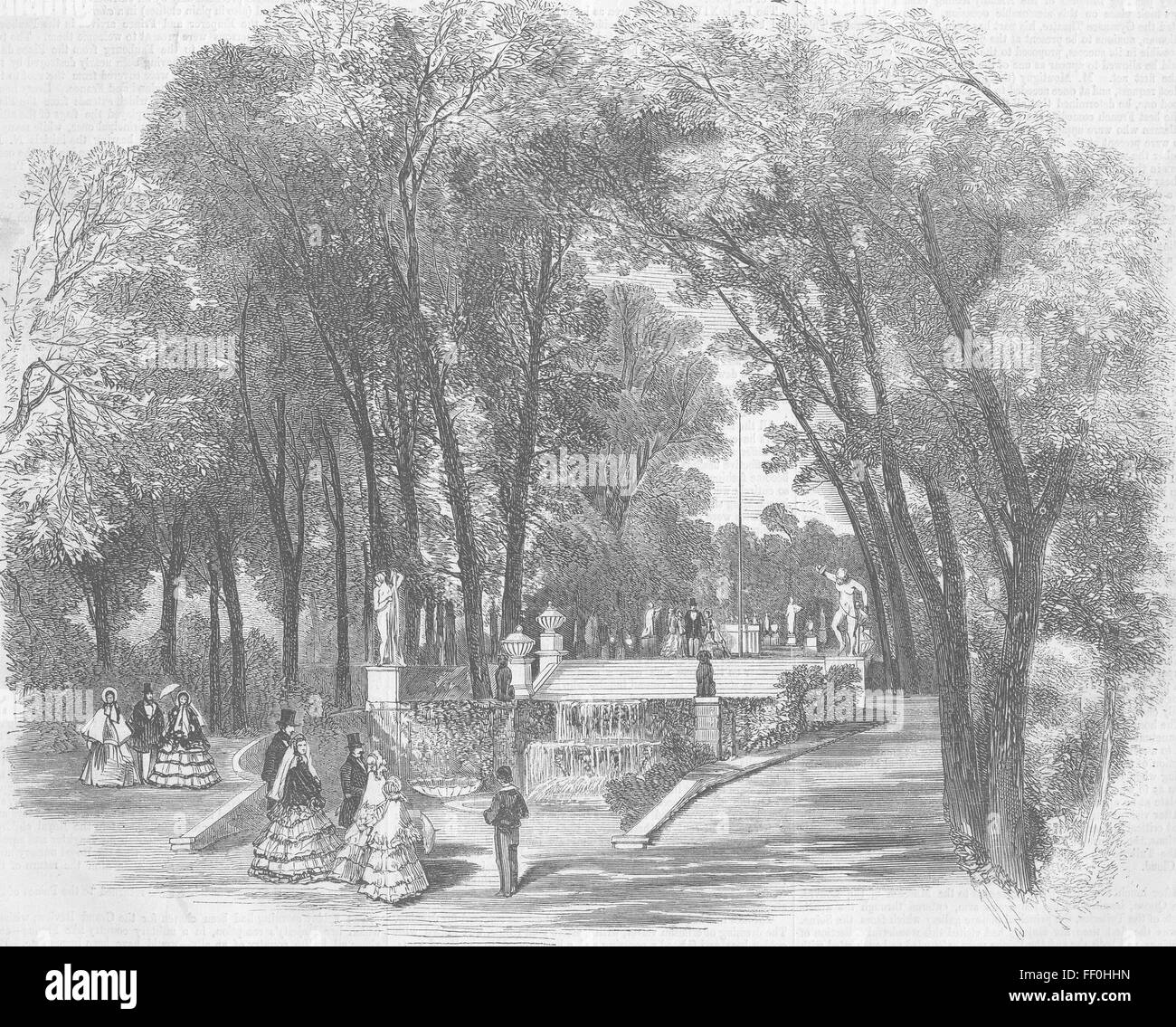 FRANCE Château de StCloud Terrace & Cascade, Gdns 1855. Illustrated