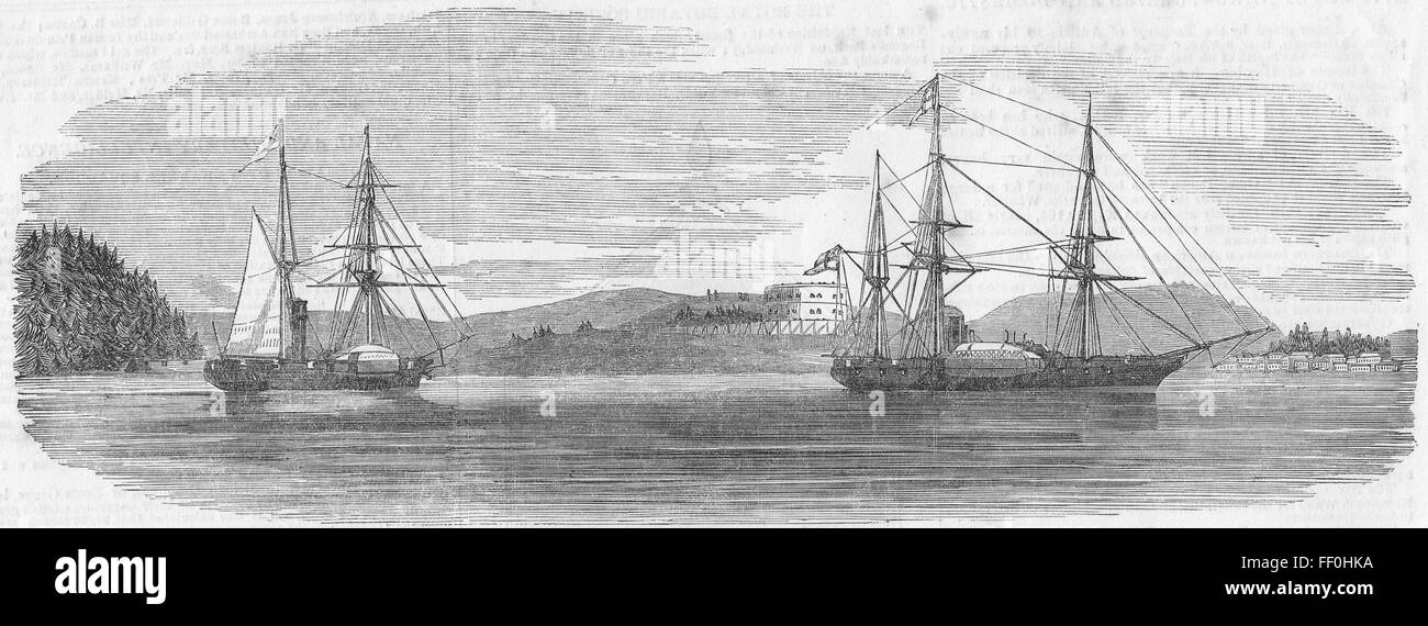 FINLAND Shelling of Bomarsund; Hecla; Valorous 1854. Illustrated London News Stock Photo