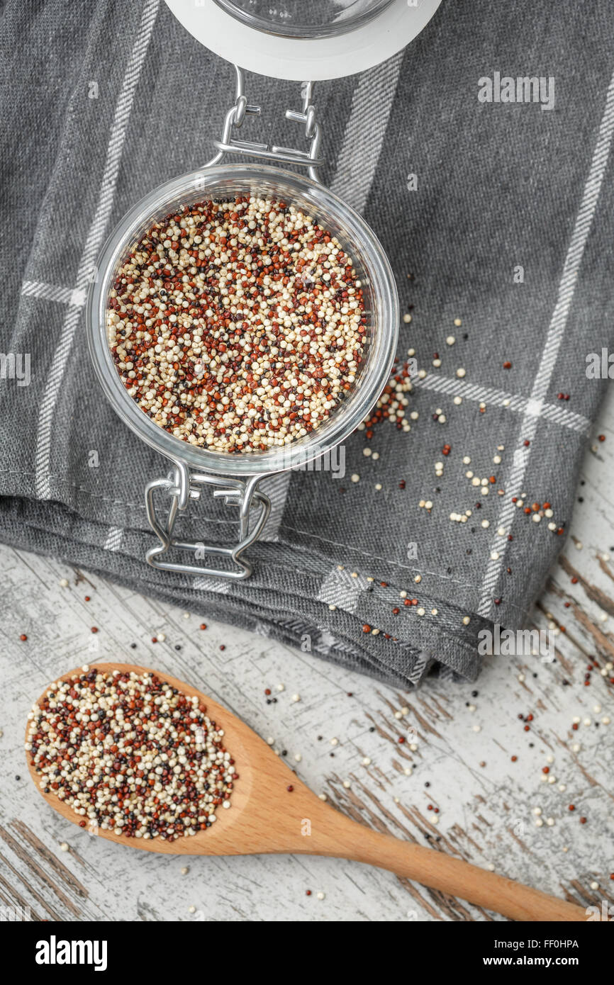 Quinoa in a glass jar Stock Photo