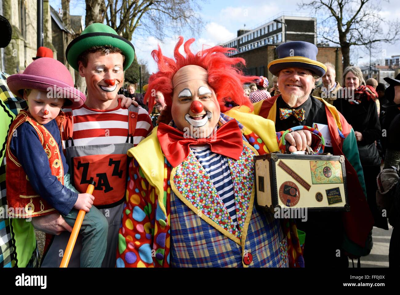 Clowns International gather at All Saint's Church, London, for the 70th Annual Grimaldi Service. Stock Photo