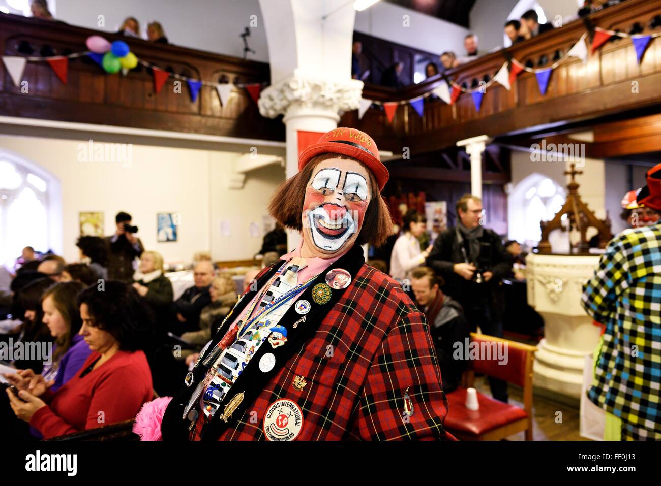 Clowns International gather at All Saint's Church, London, for the 70th Annual Grimaldi Service. Pictured: Mr Woo Stock Photo