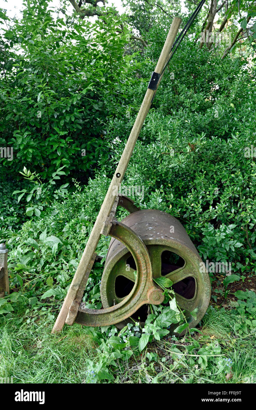 Vintage garden roller from side, Edwards Square Stock Photo