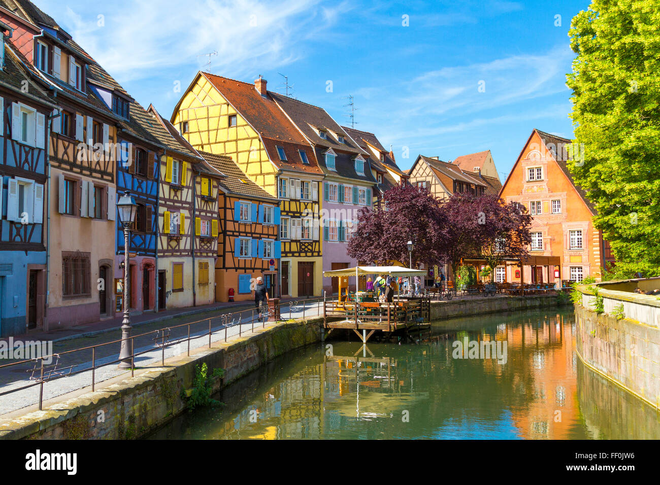 Half-timbered houses along the Lauch river, Petite Venise, Little Venice, old town of Colmar, Alsace, France. Stock Photo