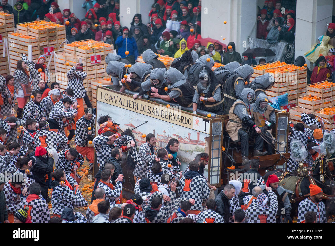 Traditional Carnival of Ivrea: Battles of Orange Stock Photo